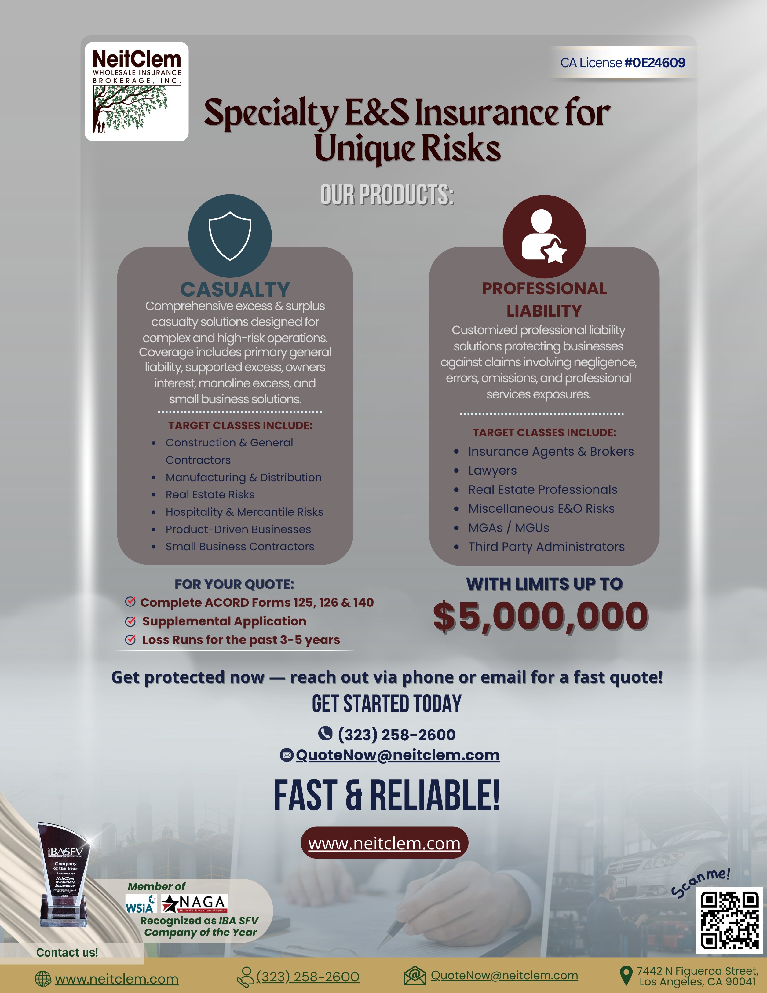 Specialty E&S Insurance for Unique Risks promotional poster
